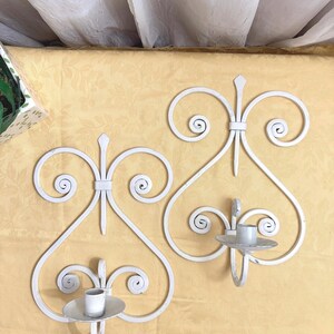 Vintage Metal Iron Wall Hanging Scroll Design Sconces Set of Two