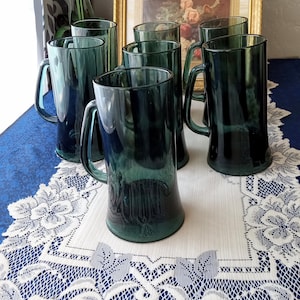 Vintage Green Tall Water Glasses Barware Cocktail Drinkware