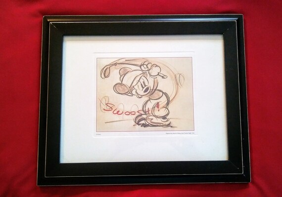 Canine Caddy 1941 Mickey Mouse Framed Picture Sketch Swoosh By Mcgraw