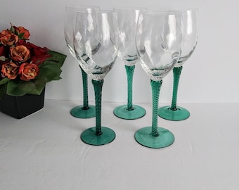 Vintage Teal Green Twisted Emerald Green Cocktail Glasses Barware Goblets