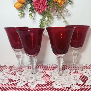 Ruby Red Wine Water Glasses Goblets Hand Blown Barware