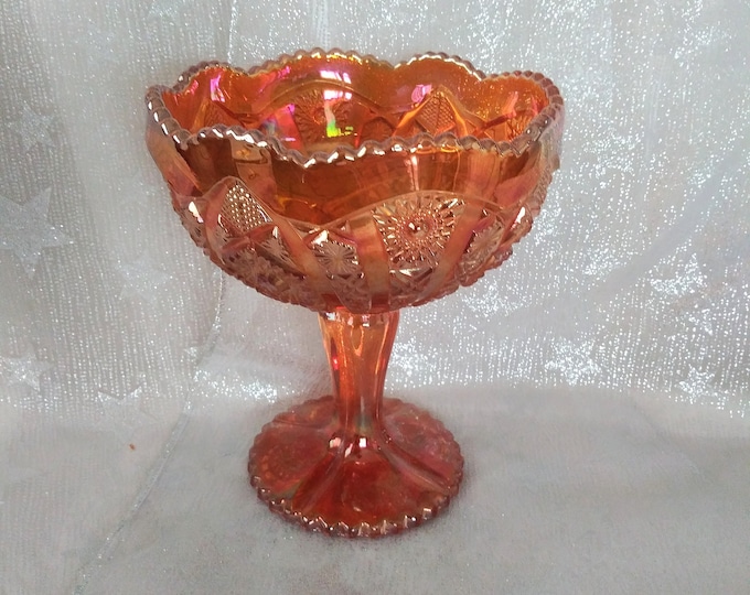 Carnival Glass Pedestal Bowl Marigold Iridescent Orange Candy Dish Etsy