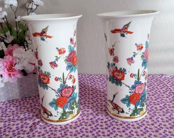 Vintage Lenox Saxony Porcelain Vases Floral with Birds Home Decor