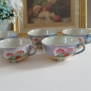Vintage Japan Lusterware Tea Cups Hand Painted