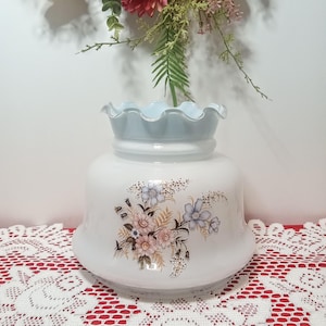 Vintage White Hurricane Globe Hand Painted Floral Glass Lamp Shade