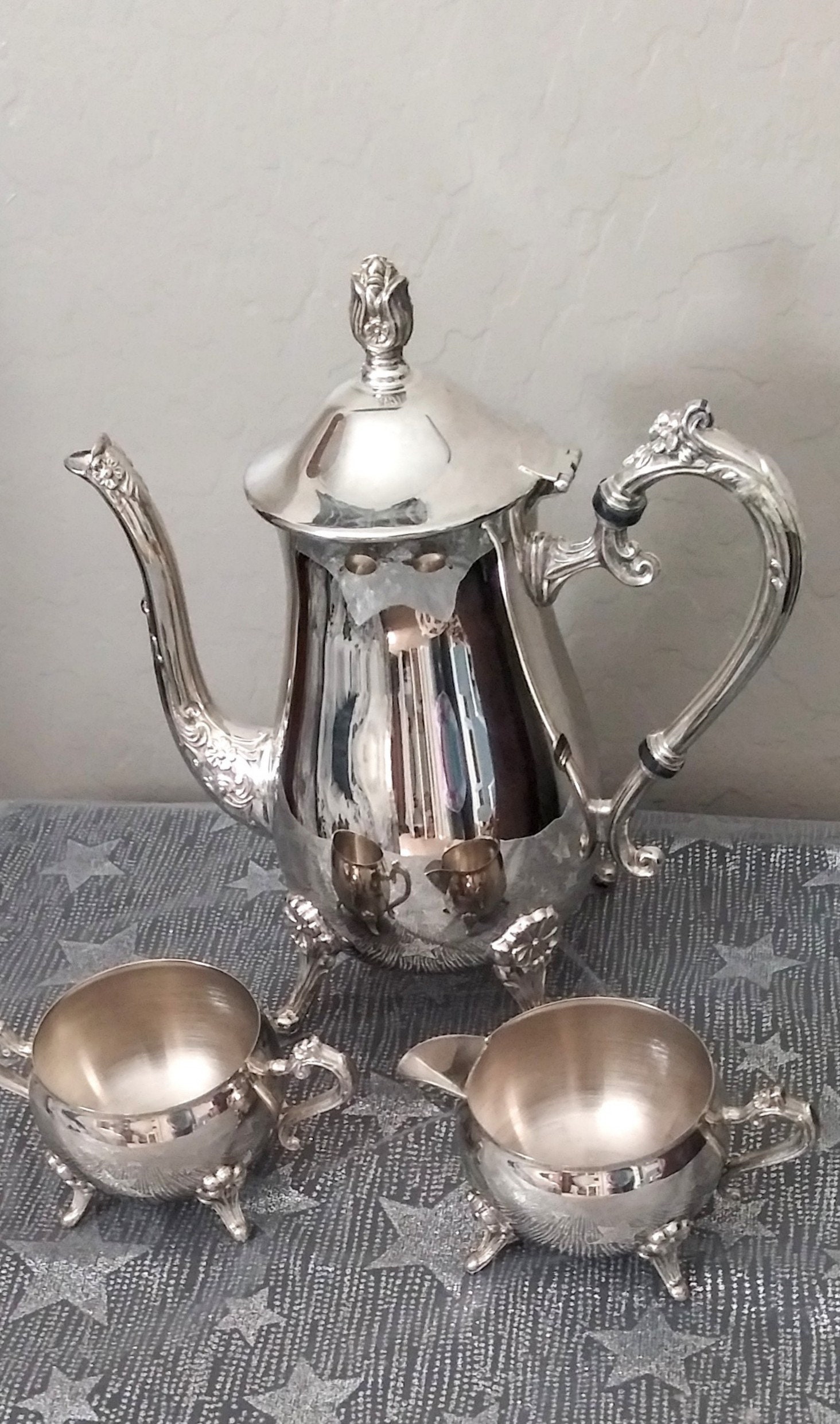 Vintage Silverplated Teapot Sugar & Creamer Set Etsy