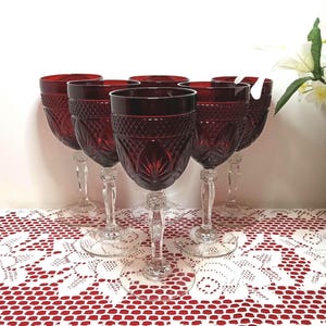 Vintage Cristal D&#39;Arques-Durand Antique Ruby Red Crystal Goblets Cocktail Wine Glasses Barware
