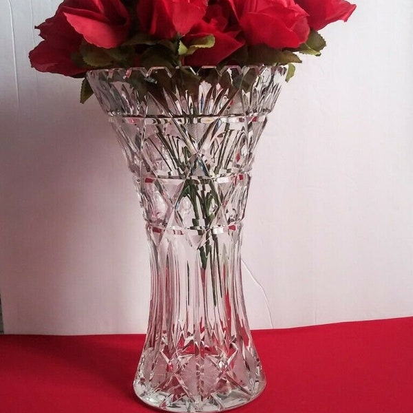 Vase floral américain vintage en cristal taillé en brillant