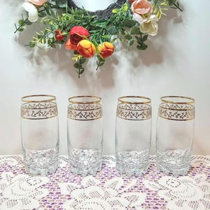 Vintage Victoria Crystal 24kt Gold Rim High Ball Glasses Cocktail Glasses Barware