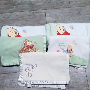 Vintage Winnie the Pooh Nursery Crib Plush Fleece Blanket