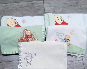 Vintage Winnie the Pooh Nursery Crib Plush Fleece Blanket
