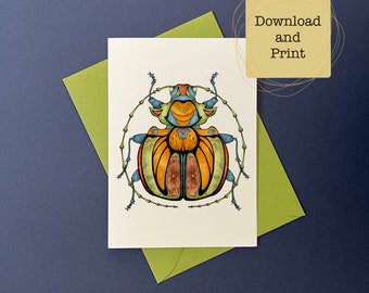 Printable insect cards- bugs- insects- digital bug cards- insect greeting card- printable bug art- beetle cards- susan ewing studio- beetles