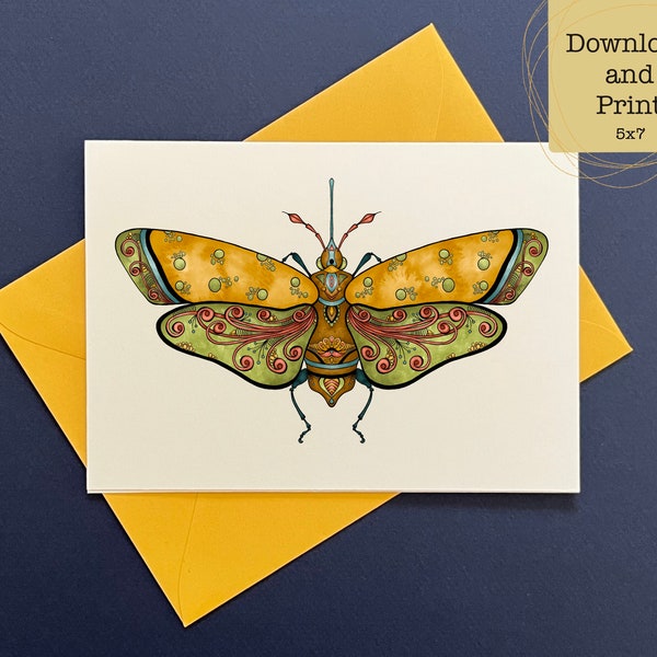 Printable insect cards- bugs- insects- insect greeting cards- beetle art- digital bug cards- susan ewing studio- entomology- insect art