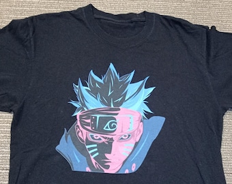 Naruto black graphic T-Shirt size XL, Japanese anime manga ninja, Uzumaki neon