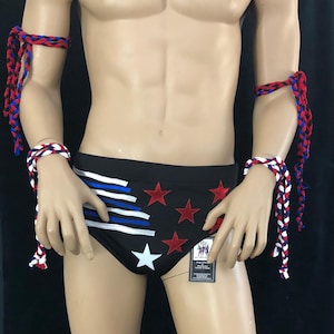 Men&#39;s pro wrestling, cosplay attire, trunks and biceps tassels, size M, patriotic  flag colors