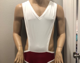 Camiseta de lucha libre profesional estilo carnicero, sexy, para hombre, cintura de 36-38", roja/blanca
