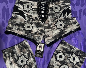 Pro wrestling gear set biker shirts and knee pad covers camouflage