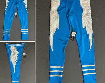 Pro wrestling men tights with wings blue size S