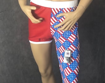 men pro wrestling pants tights and bicep tassels , usa flag colors size M, cosplay