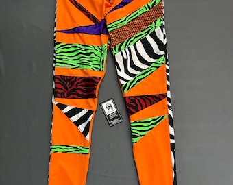 Calzamaglia da wrestling professionale, cosplay da uomo, taglia S, stampe arancioni e zebrate con nappe per bicipiti