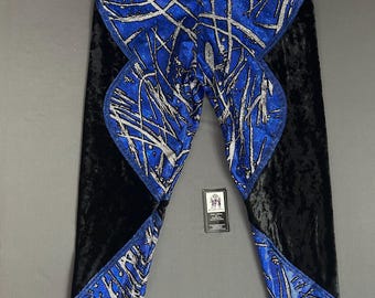 Men Pro Wrestling tights blue black silver designs size 38”