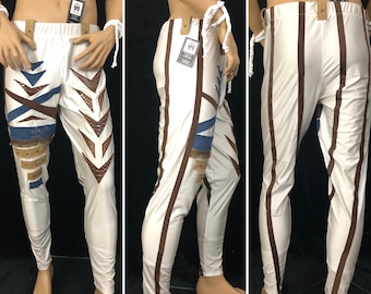 Pro Wrestling men tights, pants, apocalyptic look, cosplay, ring gear, 38” waist, white brown