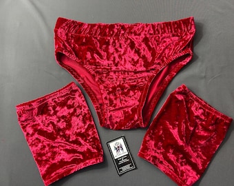 Velvet Wrestling Trunks & Knee Pad Covers – Premium Ring Gear Red size 32”