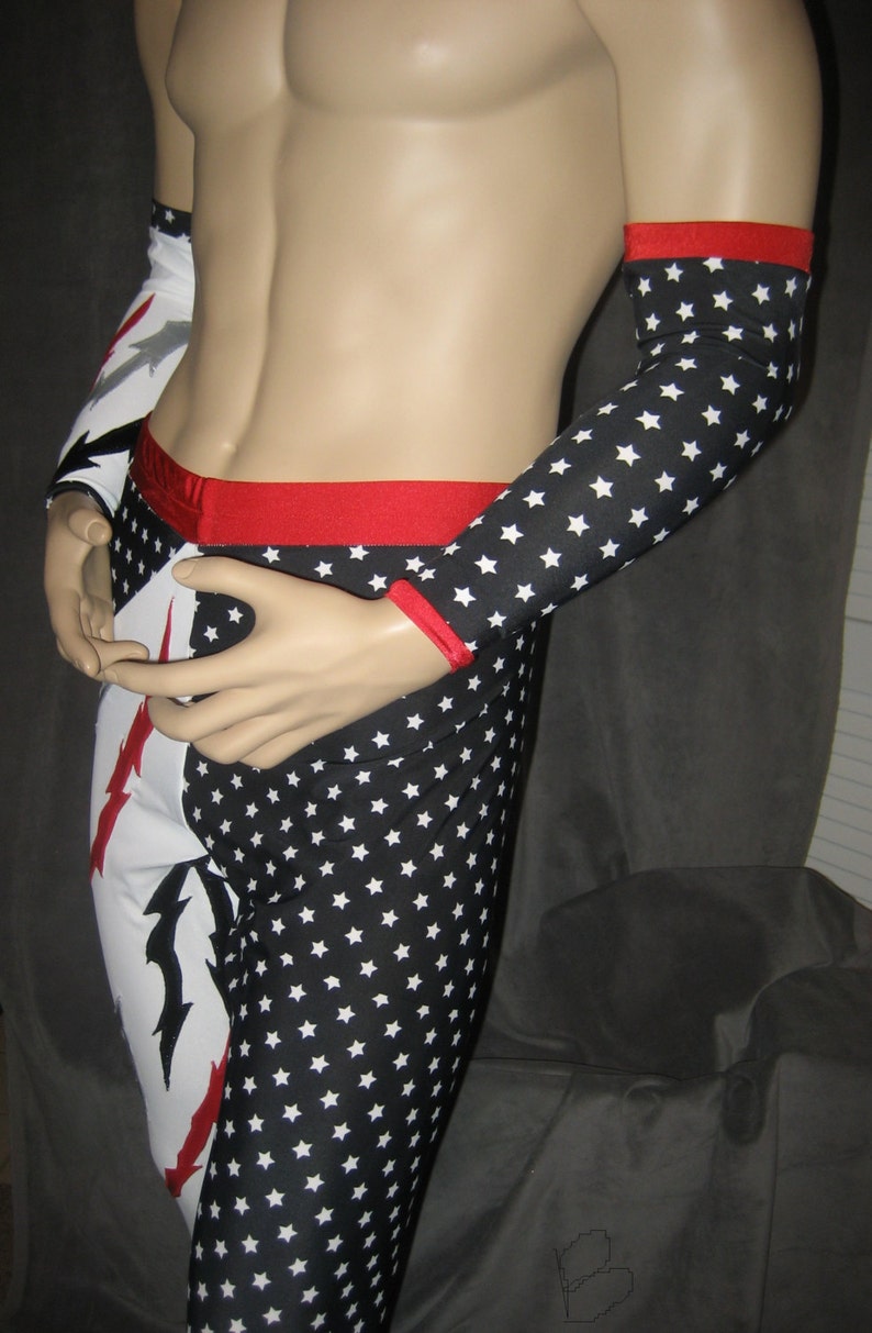 Pro Wrestling Tights with forearm covers black/white stars Etsy