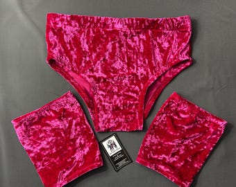 Velvet ProWrestling Trunks & Knee Pad Covers – Premium Ring Gear Size 32” pink magenta
