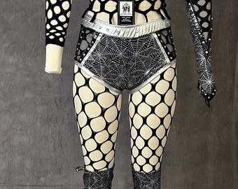 Attrezzatura da wrestling femminile, cosplay, Halloween, punk, design ragnatela - Taglia S/M