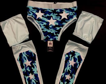 Men Wrestling Gear, blue camouflage- Size 32"