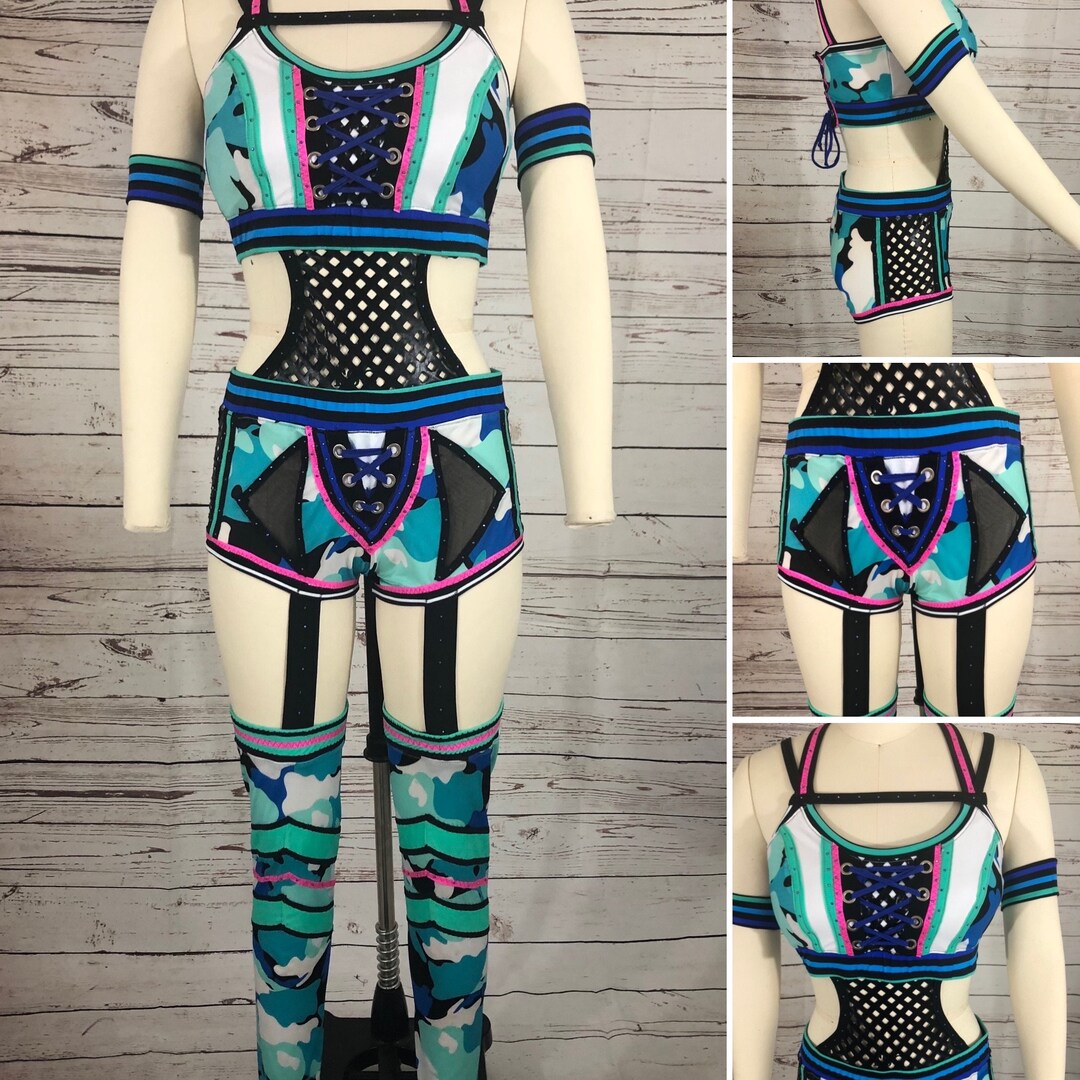 Wrestling Gear Womens Set, Cosplay, Rave, Costume, Swarovski Crystals