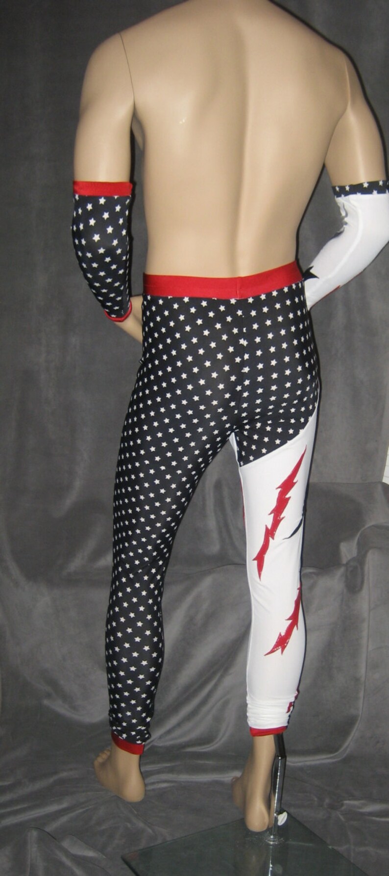 Pro Wrestling Tights with forearm covers black/white stars Etsy
