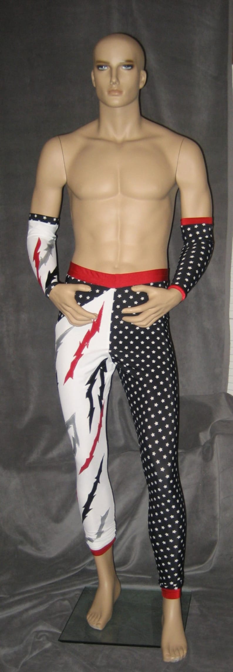 Pro Wrestling Tights with forearm covers black/white stars Etsy