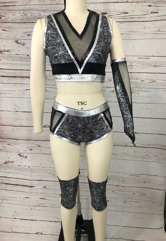 Pro Wrestling Womens Gear Set Halloween Costume Black Silver Spider Web Design Size M Etsy Canada