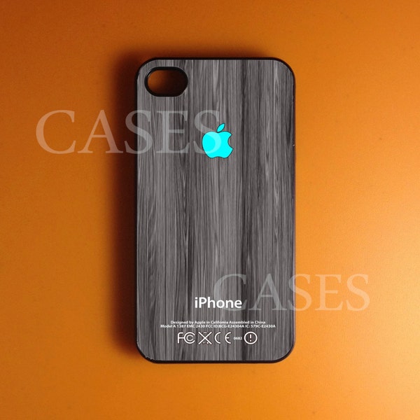 Iphone 4 Case, Turquoise Logo Iphone 4s Case Cover, Wood print Iphone Cases, Snap On Rubber or Hard Plastic Case