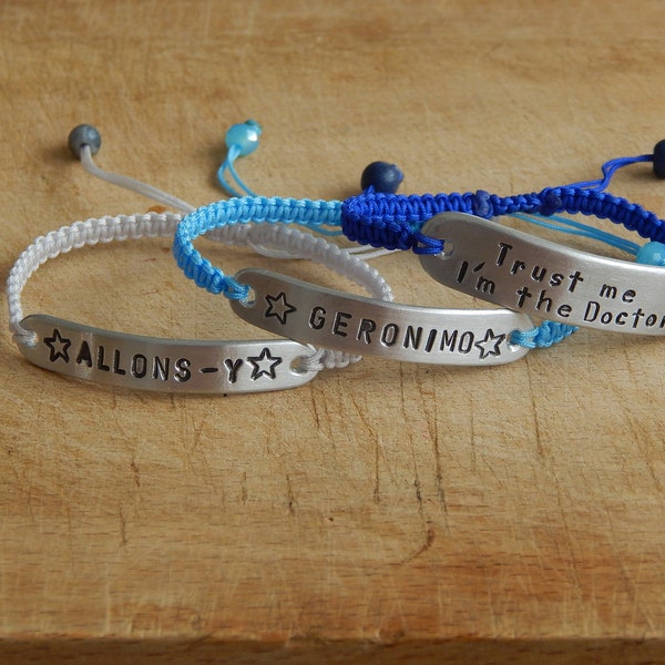 Doctor Who bracelet- Geronimo bracelet - Allons-y bracelet - One  quote bracelet