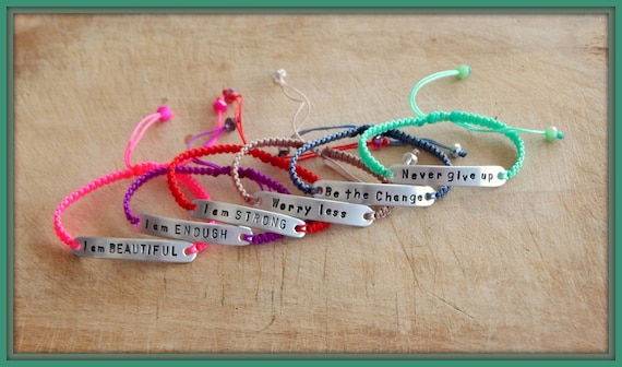 Inspirational Never give up - Be the change - Worry less - I am strong - I am enough - One motivational bracelet