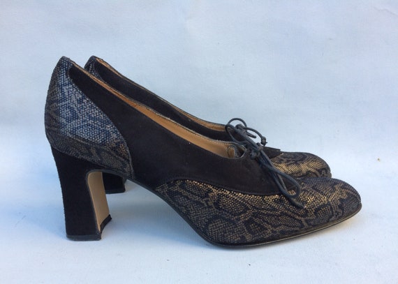 Women's 1990's snake skin print and black suede c… - image 1
