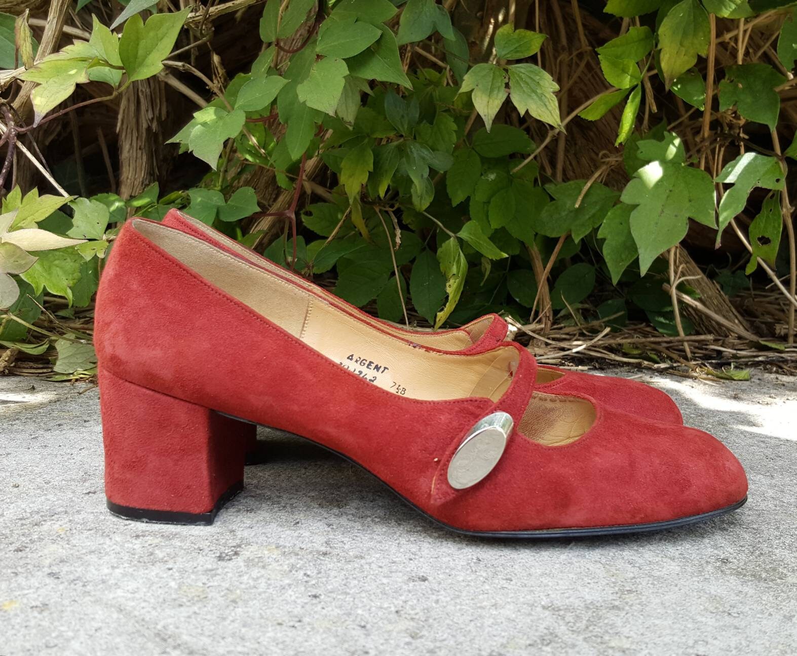 Red suede mary jane shoes sale