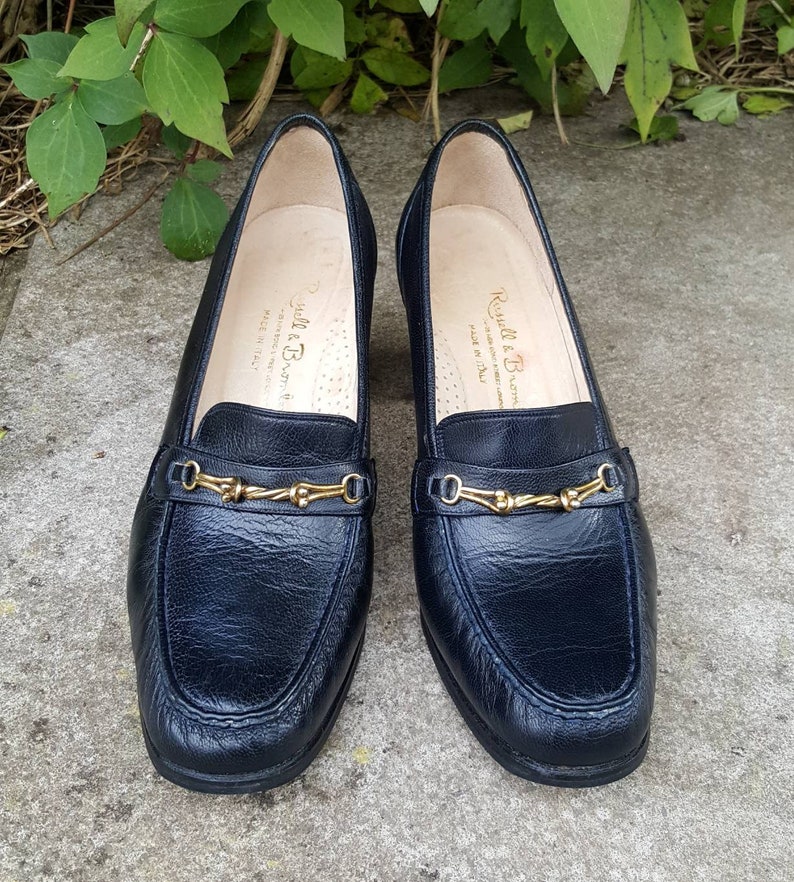 UK size 5.5 Vintage 1980/'s Russell and Bromley Navy Chunky Heel Loafer