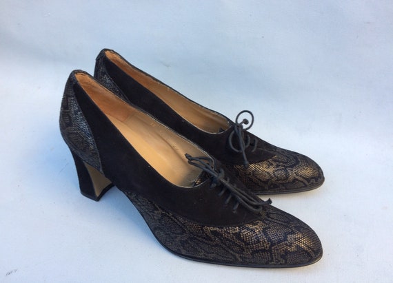Women's 1990's snake skin print and black suede c… - image 2