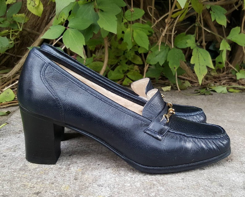 UK size 5.5 Vintage 1980/'s Russell and Bromley Navy Chunky Heel Loafer