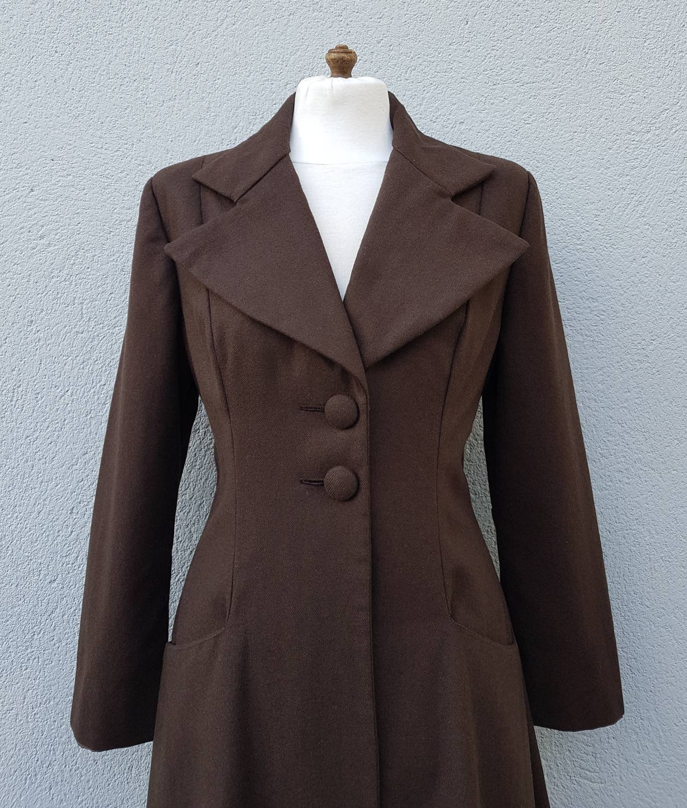Image of Women's Vintage Brown Fit & Flair Style Wool Coat. Uk Size . Chest / Inch
