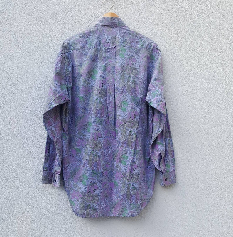 Neck 15 inch UK size Chest 3840 Mens Vintage 1980/'s Italian Jungle Print Cotton Purple Shirt