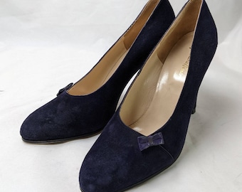 Vintage 1990's 'Il Ciabattino' Designer Deep Purple Suede Stilettos. UK Size 5.5 - 6. Made in Italy.