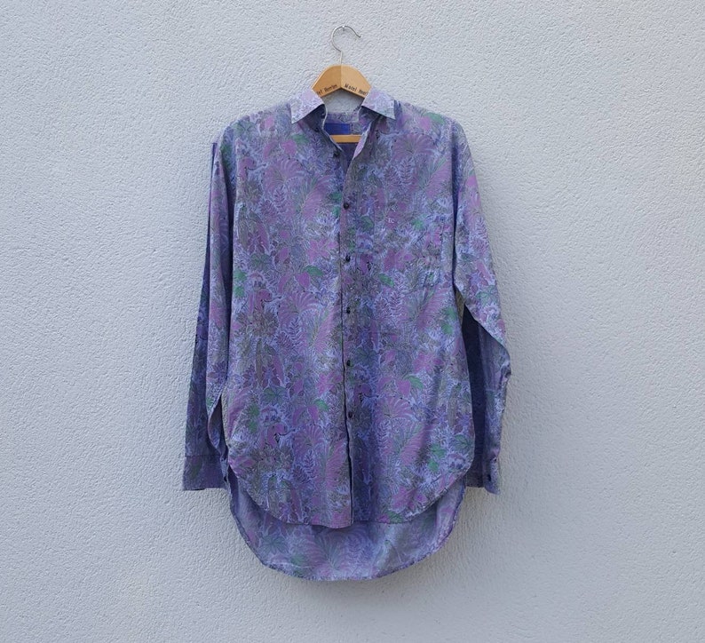 Neck 15 inch UK size Chest 3840 Mens Vintage 1980/'s Italian Jungle Print Cotton Purple Shirt