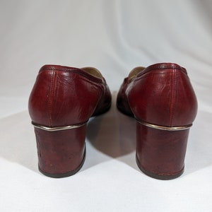 Vintage 1960's Russell and Bromley Burgundy Red Loafers with a silver Chain. UK image 4