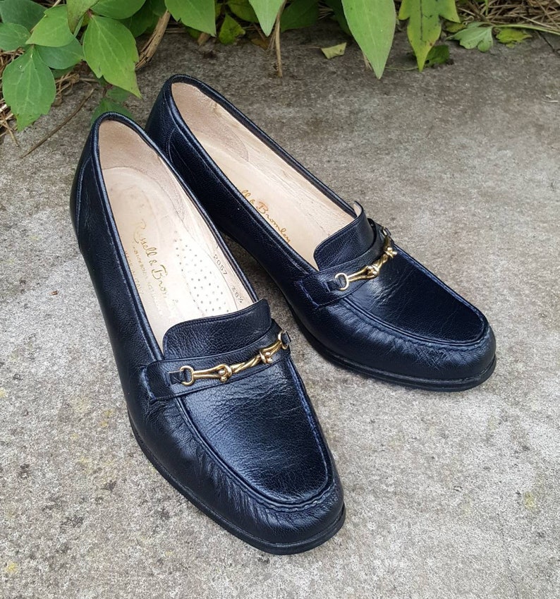 UK size 5.5 Vintage 1980/'s Russell and Bromley Navy Chunky Heel Loafer