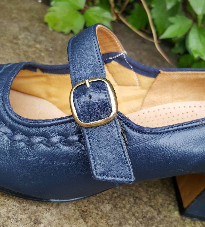 Vintage 1960's Navy Blue Mary Jane Heeled Shoes. UK Size Etsy